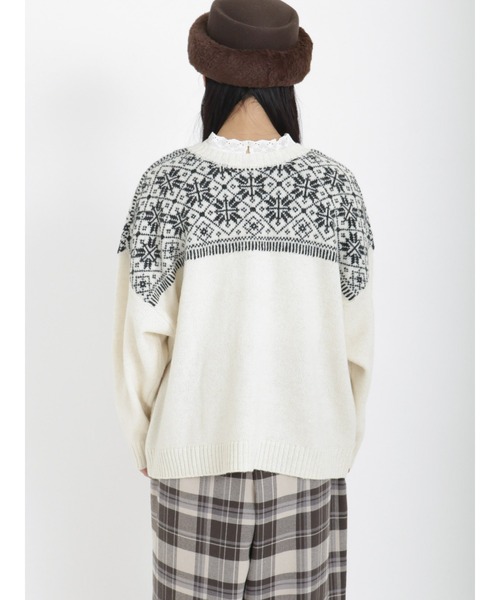 Samansa Mos2(サマンサ モスモス)の「雪柄ジャカード前後2WAYニット(カーディガン/ボレロ・レディース・キナリ/ミント/ベージュ/モカ/チャコール/ブルー・フリ-)」の12枚目の写真