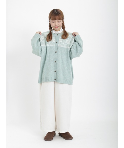 Samansa Mos2(サマンサ モスモス)の「雪柄ジャカード前後2WAYニット(カーディガン/ボレロ・レディース・キナリ/ミント/ベージュ/モカ/チャコール/ブルー・フリ-)」の7枚目の写真