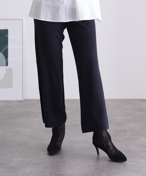 ElegChic（エレグシック）の「ニットワイドパンツ（スウェットパンツ・レディース・ブラック/ネイビー/グレイッシュベージュ・XL/M/4L）」の3枚目の写真