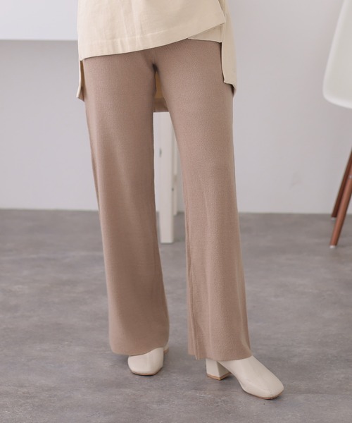 ElegChic（エレグシック）の「ニットワイドパンツ（スウェットパンツ・レディース・ブラック/ネイビー/グレイッシュベージュ・XL/M/4L）」の2枚目の写真