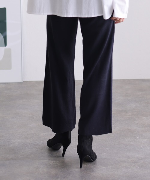 ElegChic（エレグシック）の「ニットワイドパンツ（スウェットパンツ・レディース・ブラック/ネイビー/グレイッシュベージュ・XL/M/4L）」の4枚目の写真