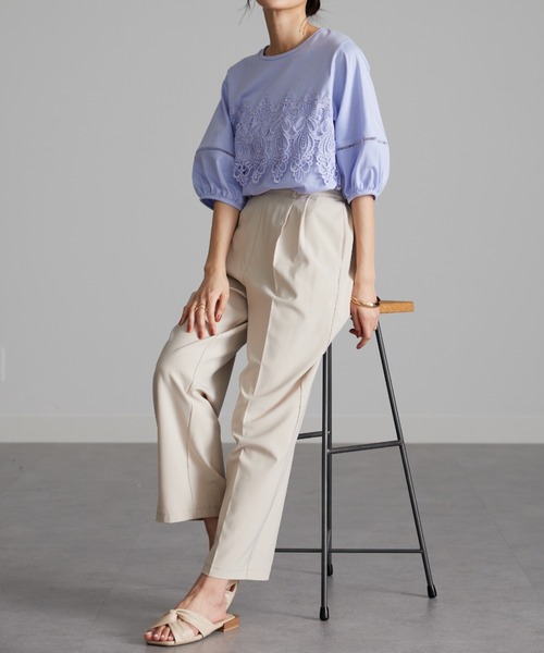 RANAN（ラナン）の「接触冷感　レースモチーフ５分袖カットソー（Tシャツ/カットソー・レディース・ホワイト/ライラック/ブラック・M/LL/L）」の20枚目の写真