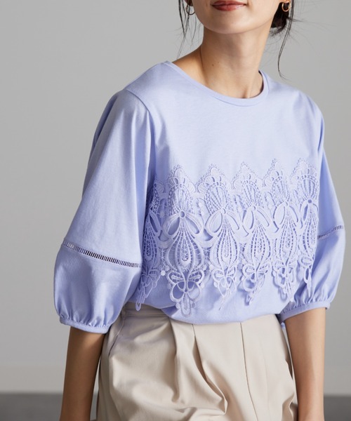 RANAN（ラナン）の「接触冷感　レースモチーフ５分袖カットソー（Tシャツ/カットソー・レディース・ホワイト/ライラック/ブラック・M/LL/L）」の21枚目の写真