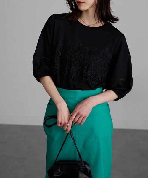RANAN（ラナン）の「接触冷感　レースモチーフ５分袖カットソー（Tシャツ/カットソー・レディース・ホワイト/ライラック/ブラック・M/LL/L）」の18枚目の写真