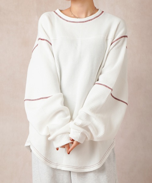 Lull(ルル)の「【Lull / ルル】バックスリットサーマルカットソー(Tシャツ/カットソー・レディース・ブラック/グレー/ホワイト・ONESIZE)」の2枚目の写真