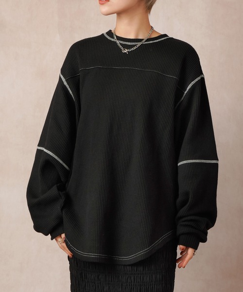 Lull(ルル)の「【Lull / ルル】バックスリットサーマルカットソー(Tシャツ/カットソー・レディース・ブラック/グレー/ホワイト・ONESIZE)」の3枚目の写真