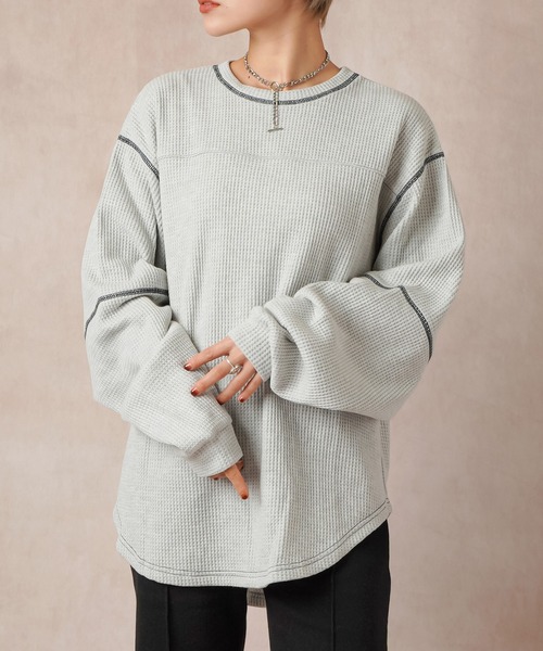 Lull(ルル)の「【Lull / ルル】バックスリットサーマルカットソー(Tシャツ/カットソー・レディース・ブラック/グレー/ホワイト・ONESIZE)」の16枚目の写真