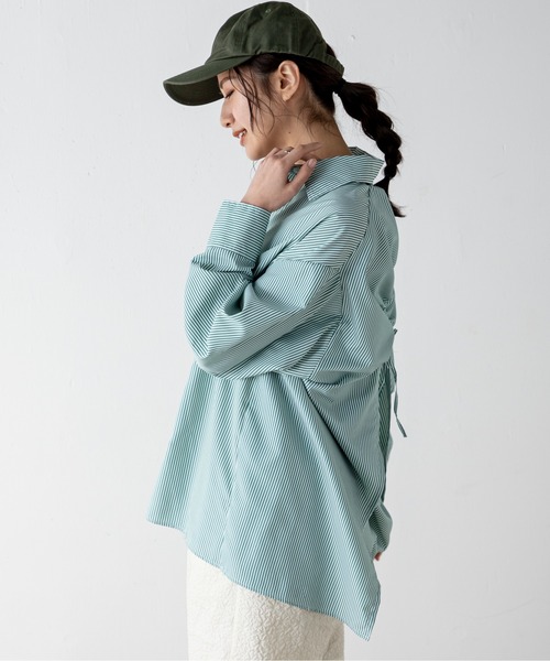 MILLION CARATS（ミリオンカラッツ）の「【WEB限定】バックドロストストライプブラウス（シャツ/ブラウス・レディース・ブルー/グリーン・FREE）」の4枚目の写真