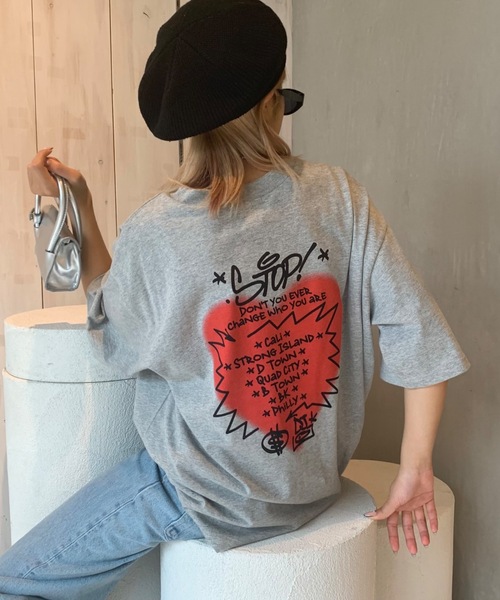 SHAGGIE（シャギー）の「バックハートプリントビックシルエットTEEシャツ（Tシャツ/カットソー・レディース・ブラック/グレー/ホワイト・FREE）」の19枚目の写真