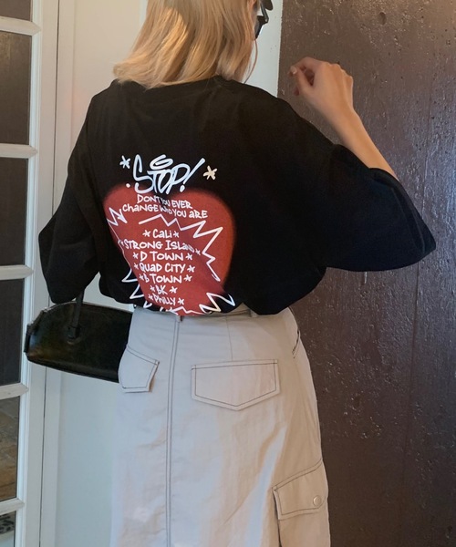 SHAGGIE（シャギー）の「バックハートプリントビックシルエットTEEシャツ（Tシャツ/カットソー・レディース・ブラック/グレー/ホワイト・FREE）」の12枚目の写真