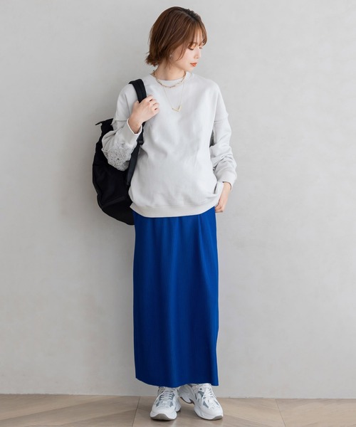 フェリシモMama（フェリシモママ）の「【旧品番】Ｍｏｒｅｄｄｅ　リップルカットソー素材がらくちんきれいな　産前産後使えるＩラインスカート（マタニティウェア/グッズ・レディース・ブラック/ブルー/チャコールグレー/アイボリー・SMALL/MEDIUM/LARGE/X-LARGE/XX-LARGE）」の7枚目の写真