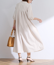 バックタックハーフスリーブシャツワンピース