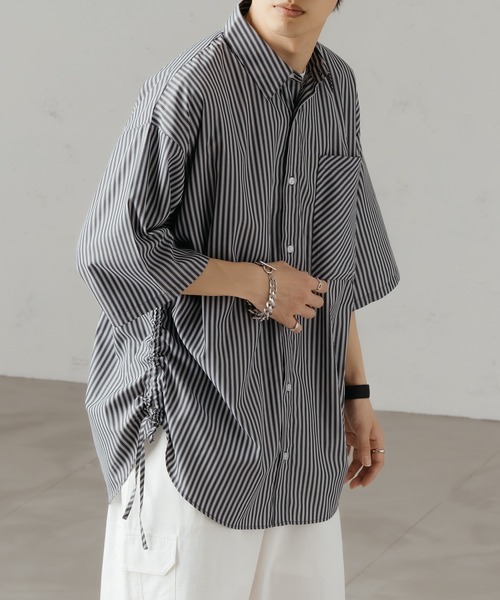 epnok（エプノック）の「シャーリングストライプルーズシャツ（シャツ/ブラウス・メンズ・ダークグレー/サックスブルー/ブルー/オフホワイト・SMALL/MEDIUM/LARGE）」の3枚目の写真