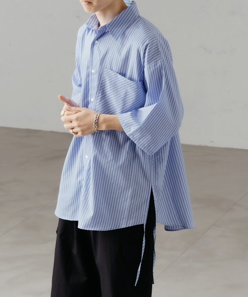 epnok（エプノック）の「シャーリングストライプルーズシャツ（シャツ/ブラウス・メンズ・ダークグレー/サックスブルー/ブルー/オフホワイト・SMALL/MEDIUM/LARGE）」の7枚目の写真