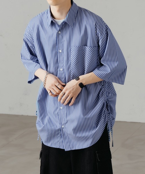 epnok（エプノック）の「シャーリングストライプルーズシャツ（シャツ/ブラウス・メンズ・ダークグレー/サックスブルー/ブルー/オフホワイト・SMALL/MEDIUM/LARGE）」の8枚目の写真