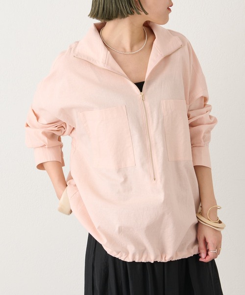 Omekashi（オメカシ）の「リネンジップシャツ（シャツ/ブラウス・レディース・ピンク/ライム/オフホワイト・FREE）」の3枚目の写真