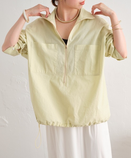 Omekashi（オメカシ）の「リネンジップシャツ（シャツ/ブラウス・レディース・ピンク/ライム/オフホワイト・FREE）」の4枚目の写真