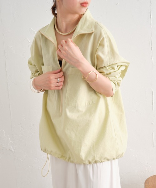 Omekashi（オメカシ）の「リネンジップシャツ（シャツ/ブラウス・レディース・ピンク/ライム/オフホワイト・FREE）」の5枚目の写真