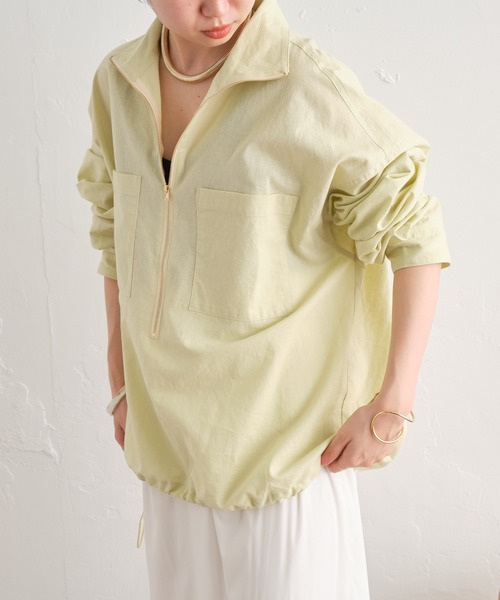 Omekashi（オメカシ）の「リネンジップシャツ（シャツ/ブラウス・レディース・ピンク/ライム/オフホワイト・FREE）」の6枚目の写真