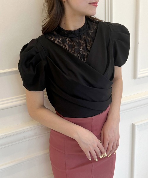 ROYAL PARTY（ロイヤルパーティー）の「カシュクールレイヤードレーストップス（Tシャツ/カットソー・レディース・ベージュ/ピンク/ブラック・FREE）」の2枚目の写真