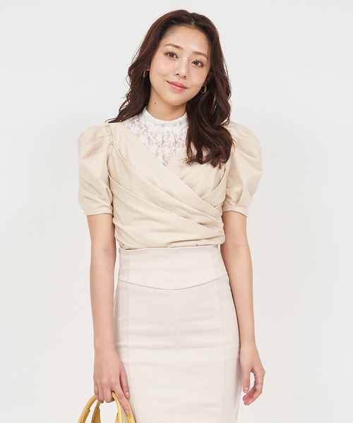ROYAL PARTY（ロイヤルパーティー）の「カシュクールレイヤードレーストップス（Tシャツ/カットソー・レディース・ベージュ/ピンク/ブラック・FREE）」の9枚目の写真
