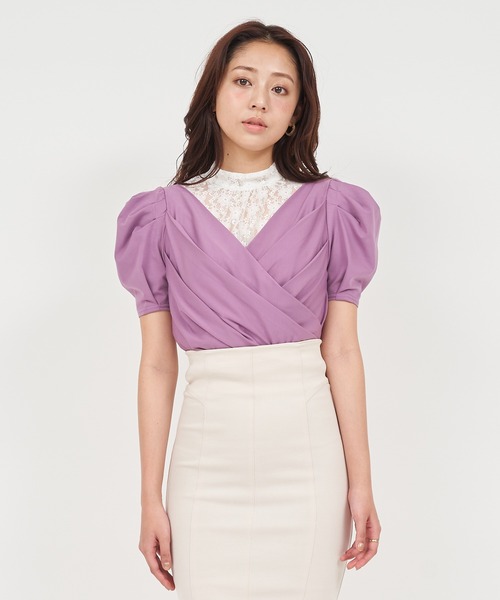 ROYAL PARTY（ロイヤルパーティー）の「カシュクールレイヤードレーストップス（Tシャツ/カットソー・レディース・ベージュ/ピンク/ブラック・FREE）」の20枚目の写真