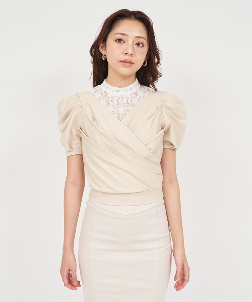 ROYAL PARTY（ロイヤルパーティー）の「カシュクールレイヤードレーストップス（Tシャツ/カットソー・レディース・ベージュ/ピンク/ブラック・FREE）」の7枚目の写真