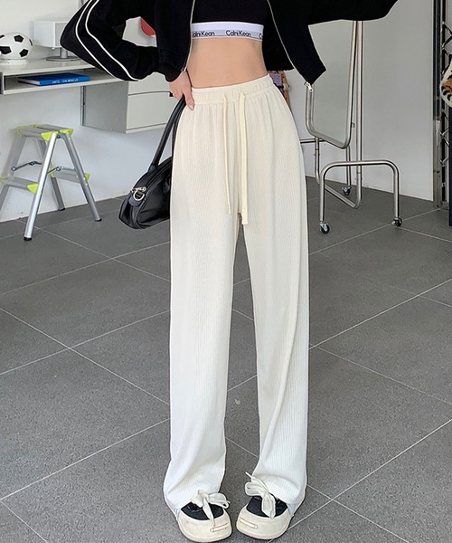 shopnikoniko（ショップニコニコ）の「ドロスト ハイウエスト ワイドパンツ（その他パンツ・レディース・ホワイト/ブラック/グレー・フリー）」の2枚目の写真
