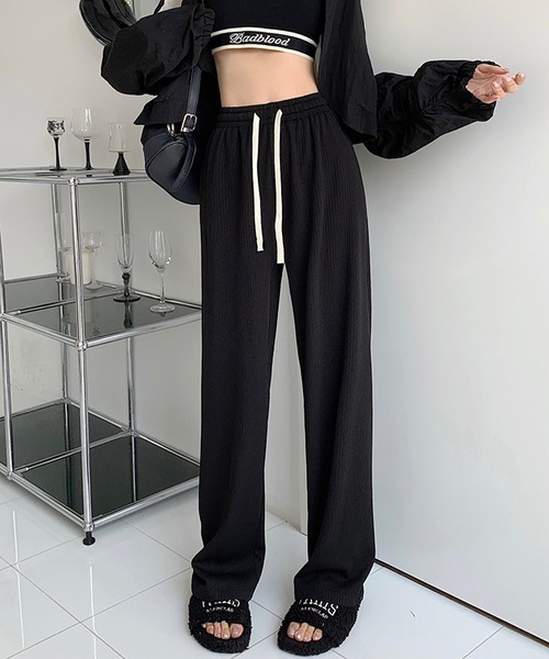 shopnikoniko（ショップニコニコ）の「ドロスト ハイウエスト ワイドパンツ（その他パンツ・レディース・ホワイト/ブラック/グレー・フリー）」の3枚目の写真