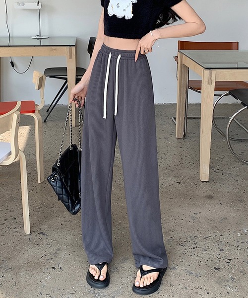 shopnikoniko（ショップニコニコ）の「ドロスト ハイウエスト ワイドパンツ（その他パンツ・レディース・ホワイト/ブラック/グレー・フリー）」の12枚目の写真