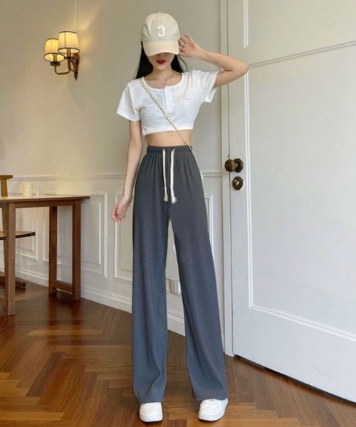 shopnikoniko（ショップニコニコ）の「ドロスト ハイウエスト ワイドパンツ（その他パンツ・レディース・ホワイト/ブラック/グレー・フリー）」の18枚目の写真