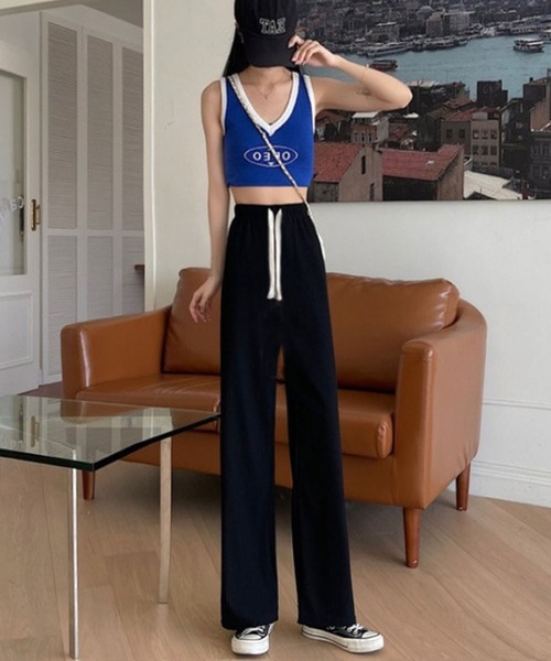 shopnikoniko（ショップニコニコ）の「ドロスト ハイウエスト ワイドパンツ（その他パンツ・レディース・ホワイト/ブラック/グレー・フリー）」の10枚目の写真