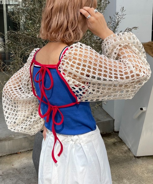 HELLO.SANFRANCISCO（ハローサンフランシスコ）の「【HELLO.SANFRANCISCO/ハローサンフランシスコ】フラワーレース配色ボレロ（カーディガン/ボレロ・レディース・ホワイト・FREE）」の6枚目の写真