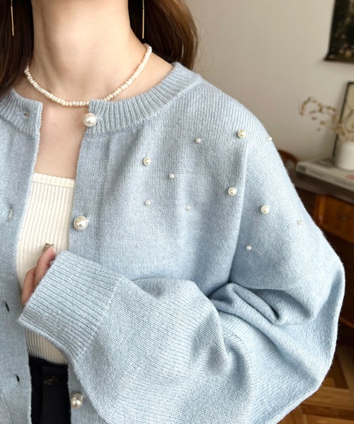 moment+（モーメントプラス）の「ドットパールクルーネックニットカーデ（カーディガン/ボレロ・レディース・ピンク/ブルー/ブラック/アイボリー・M/L）」の11枚目の写真