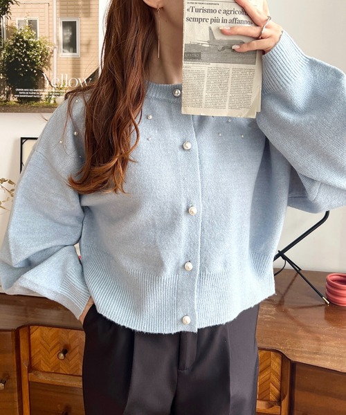 moment+（モーメントプラス）の「ドットパールクルーネックニットカーデ（カーディガン/ボレロ・レディース・ピンク/ブルー/ブラック/アイボリー・M/L）」の13枚目の写真