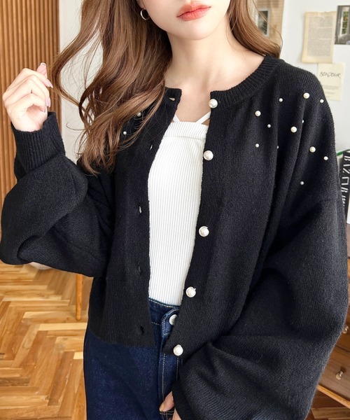 moment+（モーメントプラス）の「ドットパールクルーネックニットカーデ（カーディガン/ボレロ・レディース・ピンク/ブルー/ブラック/アイボリー・M/L）」の16枚目の写真