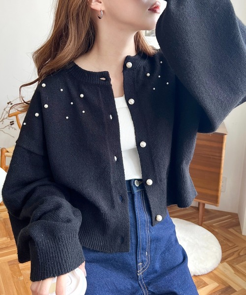 moment+（モーメントプラス）の「ドットパールクルーネックニットカーデ（カーディガン/ボレロ・レディース・ピンク/ブルー/ブラック/アイボリー・M/L）」の18枚目の写真