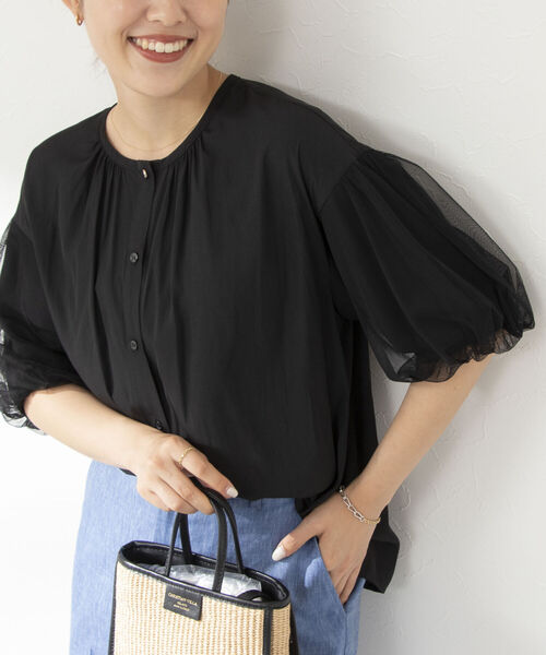 NOLLEY’S(ノーリーズ)の「◇【WEB限定】袖チュールブラウス(シャツ/ブラウス・レディース・ブラック/オフホワイト/ホワイト系その他4/ブラック系その他3・FREE)」の4枚目の写真