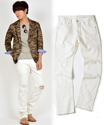 SHIPS JET BLUE | SHIPS JET BLUE (シップス ジェットブルー): クラッシュ ダメージ ホワイトデニム■(デニムパンツ)