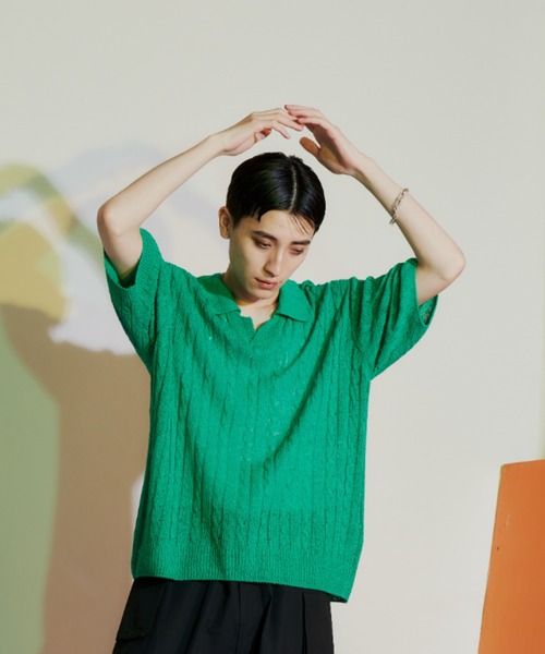 D.TT.K（ディティーティーケー）の「【ユニセックス】KNIT POLO レースニット ポロ（ニット/セーター・メンズ・ブラック/イエロー/グリーン・FREE）」の3枚目の写真