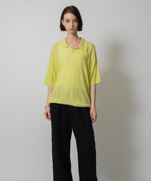 D.TT.K（ディティーティーケー）の「【ユニセックス】KNIT POLO レースニット ポロ（ニット/セーター・メンズ・ブラック/イエロー/グリーン・FREE）」の4枚目の写真