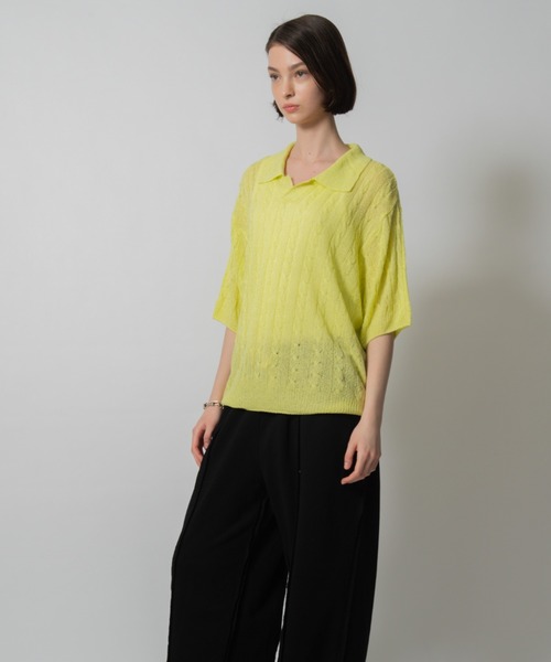 D.TT.K（ディティーティーケー）の「【ユニセックス】KNIT POLO レースニット ポロ（ニット/セーター・メンズ・ブラック/イエロー/グリーン・FREE）」の5枚目の写真