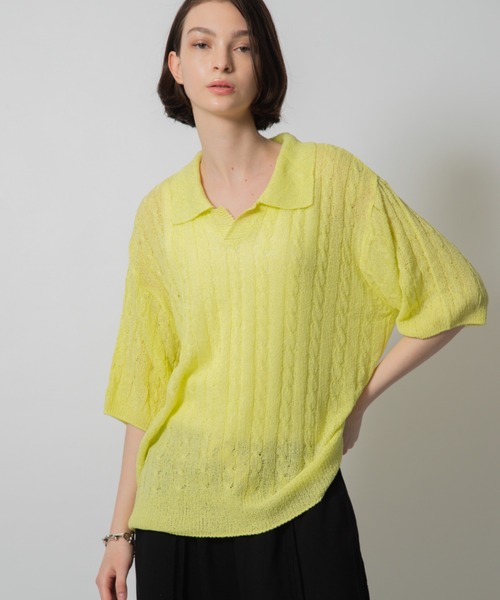 D.TT.K（ディティーティーケー）の「【ユニセックス】KNIT POLO レースニット ポロ（ニット/セーター・メンズ・ブラック/イエロー/グリーン・FREE）」の9枚目の写真