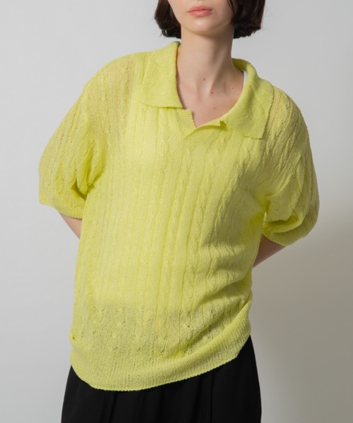 D.TT.K（ディティーティーケー）の「【ユニセックス】KNIT POLO レースニット ポロ（ニット/セーター・メンズ・ブラック/イエロー/グリーン・FREE）」の10枚目の写真