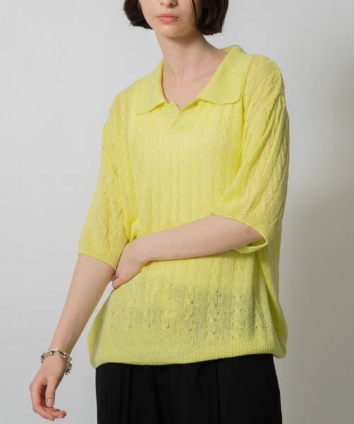 D.TT.K（ディティーティーケー）の「【ユニセックス】KNIT POLO レースニット ポロ（ニット/セーター・メンズ・ブラック/イエロー/グリーン・FREE）」の11枚目の写真