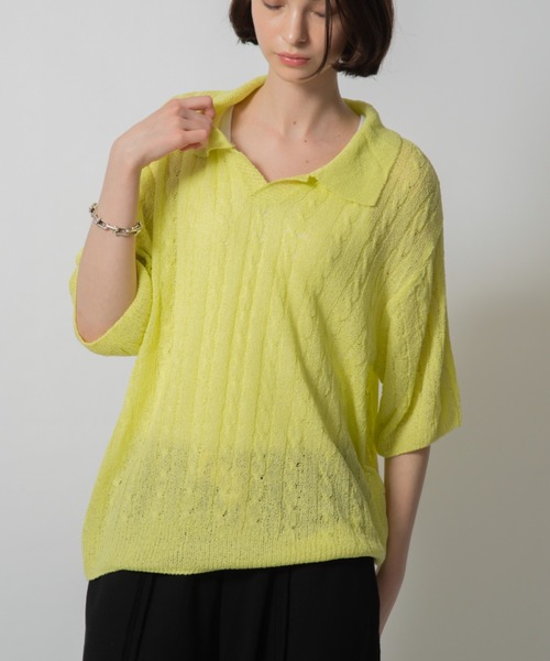 D.TT.K（ディティーティーケー）の「【ユニセックス】KNIT POLO レースニット ポロ（ニット/セーター・メンズ・ブラック/イエロー/グリーン・FREE）」の12枚目の写真