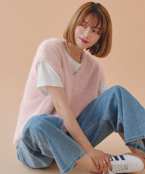 titivate（ティティベイト）の「シャギーニットベスト（ベスト・レディース・ベージュ/ライトグレー/アイボリー/ライトピンク・FREE）」の16枚目の写真