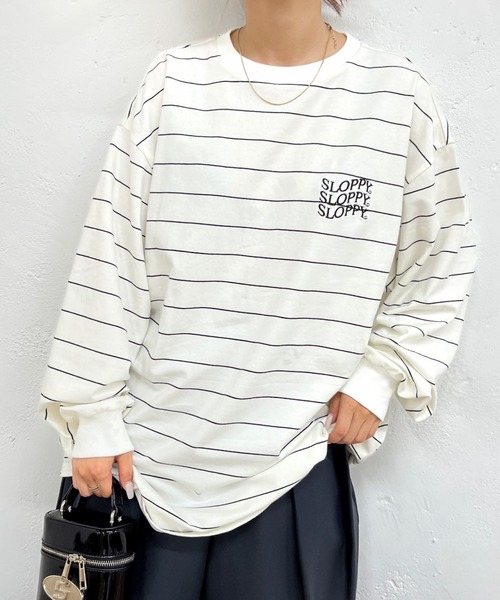WHO'S WHO gallery(フーズフーギャラリー)の「《WEB限定》【 SLOPPY/スロッピー】ボーダービッグロンTEE(Tシャツ/カットソー・レディース・ブラック/オフホワイト・FREE)」の4枚目の写真