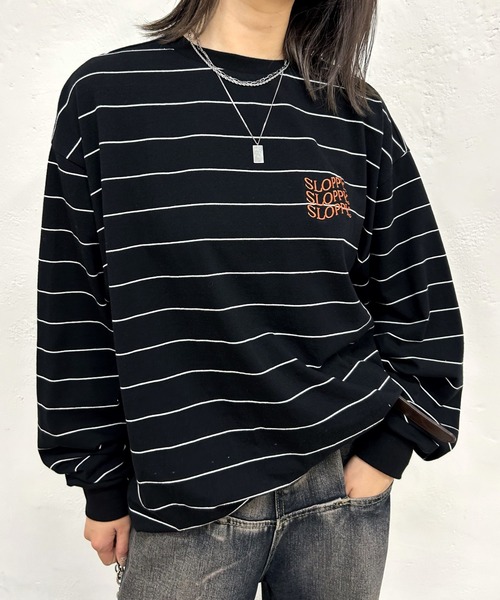 WHO'S WHO gallery(フーズフーギャラリー)の「《WEB限定》【 SLOPPY/スロッピー】ボーダービッグロンTEE(Tシャツ/カットソー・レディース・ブラック/オフホワイト・FREE)」の7枚目の写真