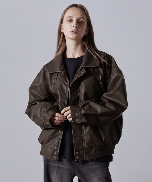CLEL ヴィンテージデザイン フェイクレザー ブルゾン CLEL（クレイル）の「【CLEL】Vintage Design Blouson